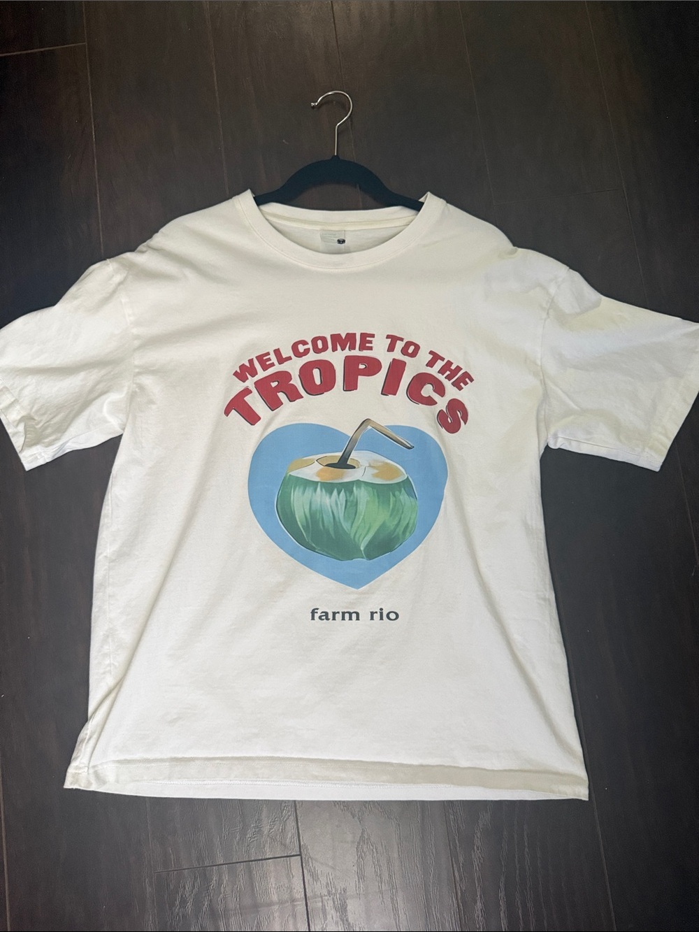 FARM Rio oversized White Tee with Tropical Graphic cocnut